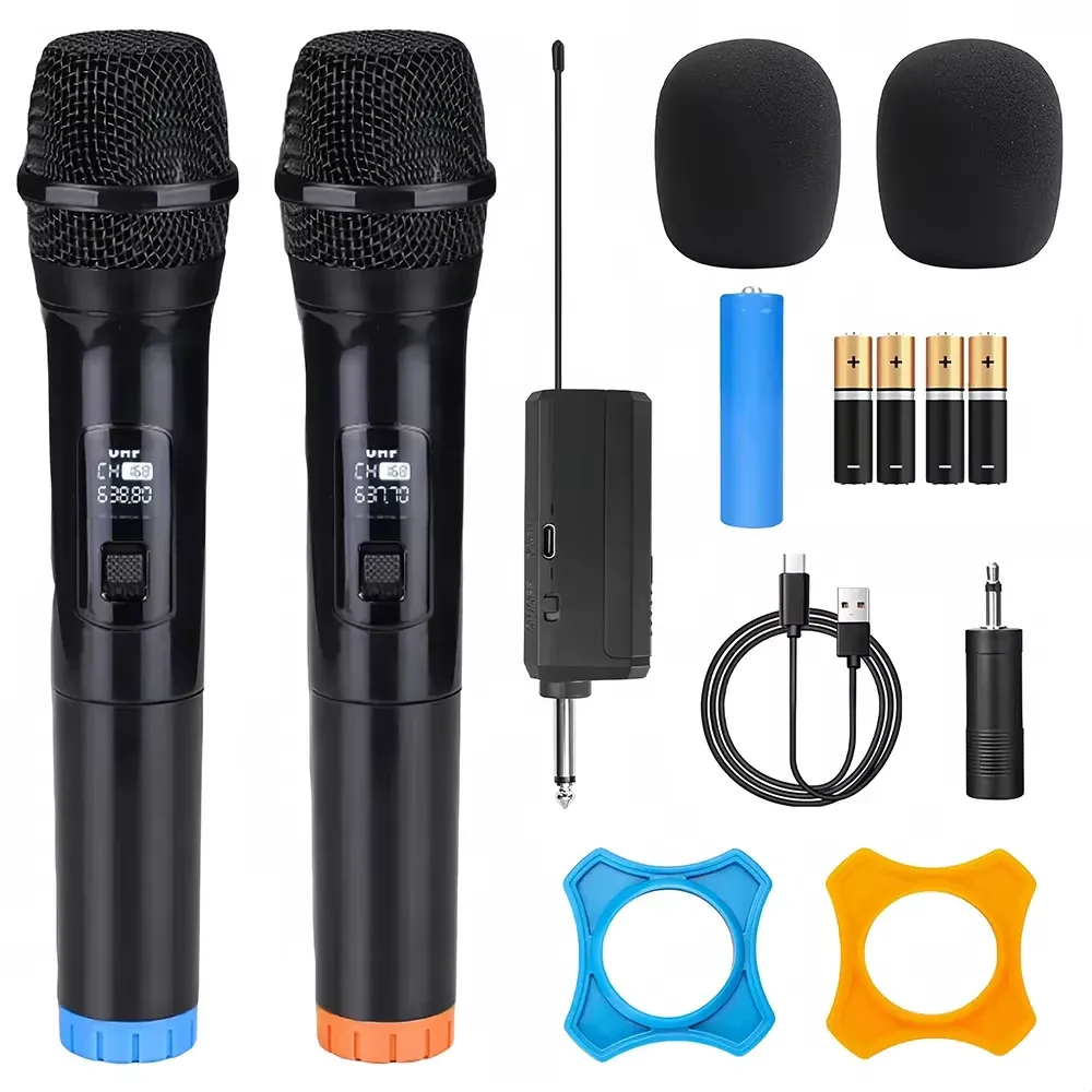 Microphone portable sans fil, 2 canaux, fréquence fixe UHF, pour fête, karaoké, église, spectacle, réunion 7