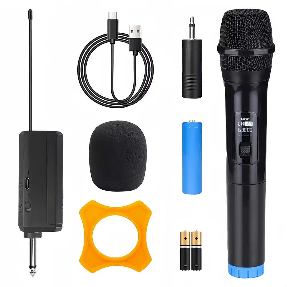Microphone portable sans fil, 2 canaux, fréquence fixe UHF, pour fête, karaoké, église, spectacle, réunion 8