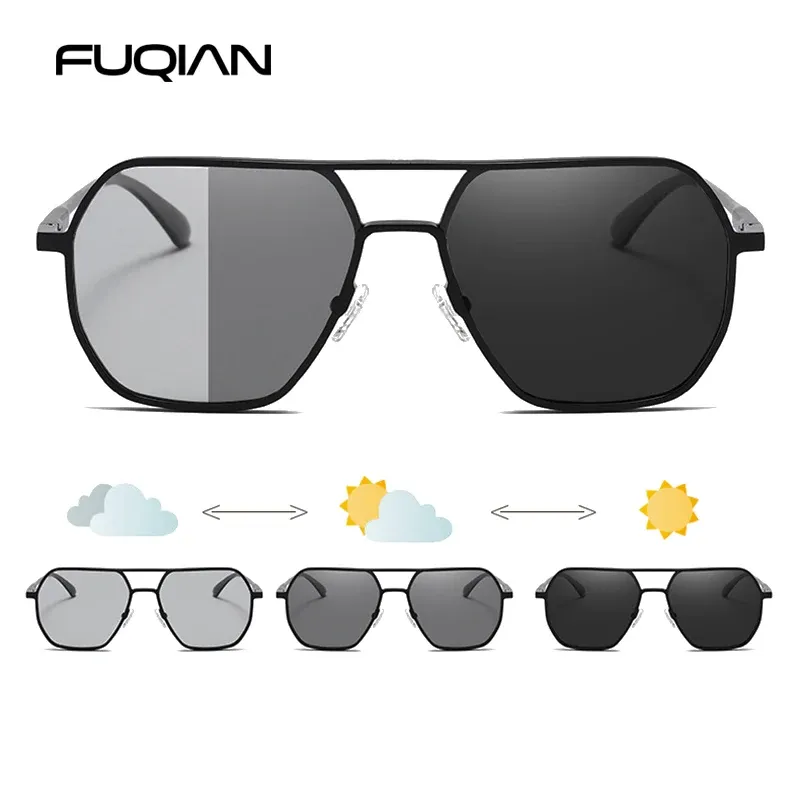 Lunettes de soleil photochromiques polarisées en métal pour hommes et femmes, anti-éblouissement, pour la conduite, protection UV400