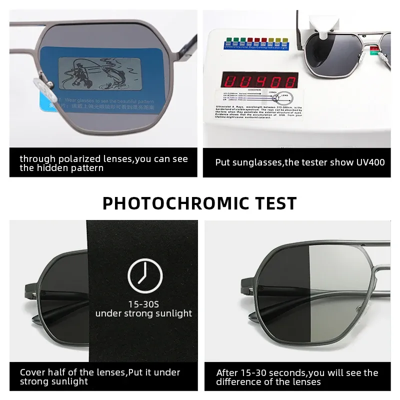 Lunettes de soleil photochromiques polarisées en métal pour hommes et femmes, anti-éblouissement, pour la conduite, protection UV400 5