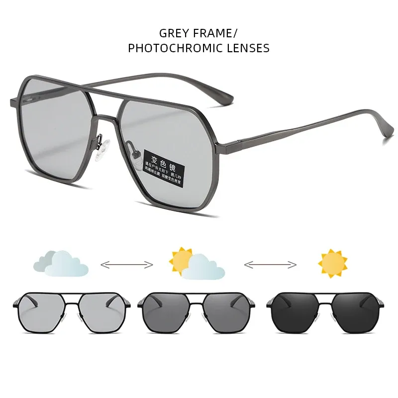 Lunettes de soleil photochromiques polarisées en métal pour hommes et femmes, anti-éblouissement, pour la conduite, protection UV400 14