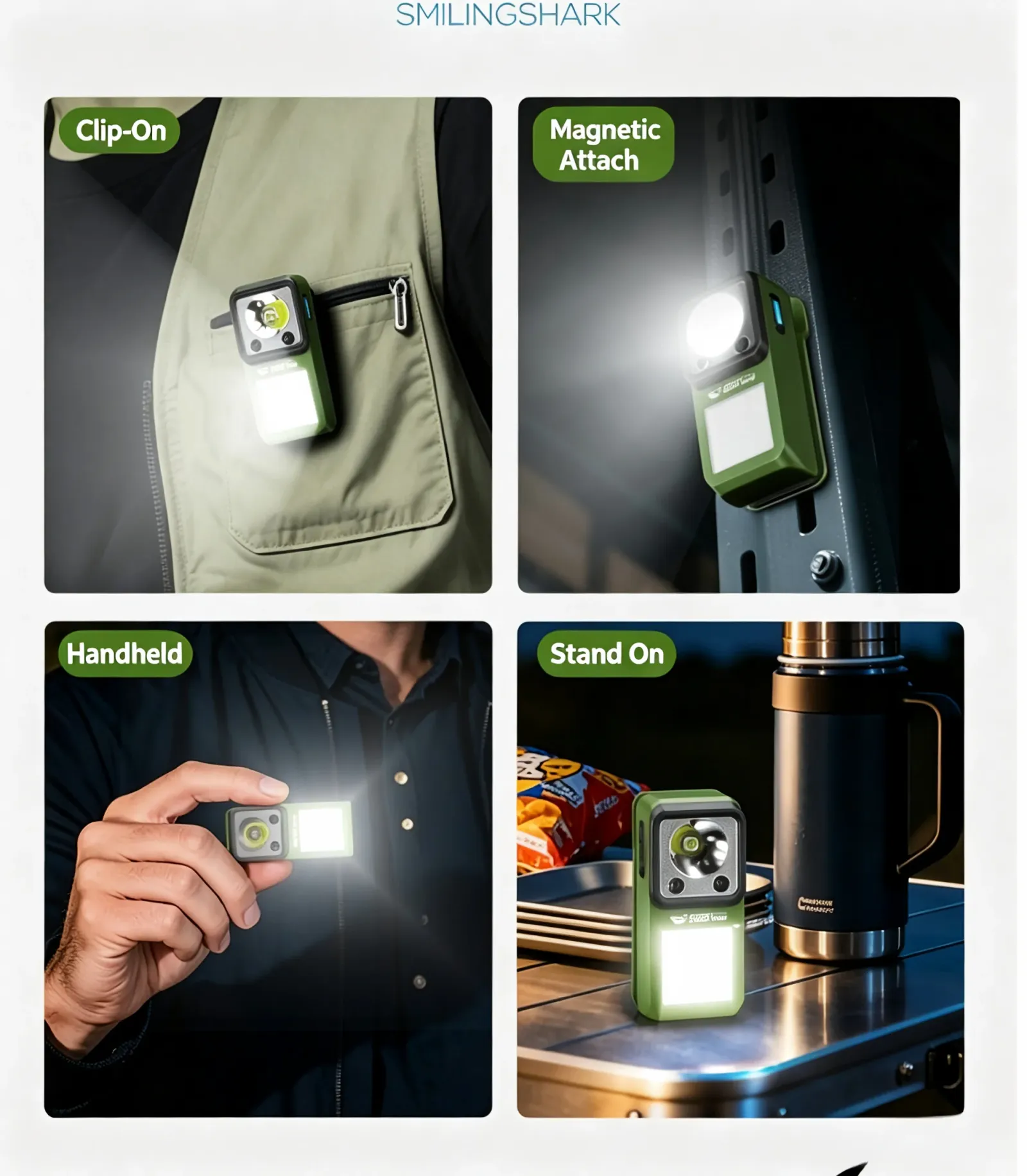 Lampe torche LED magnétique sous différents angles