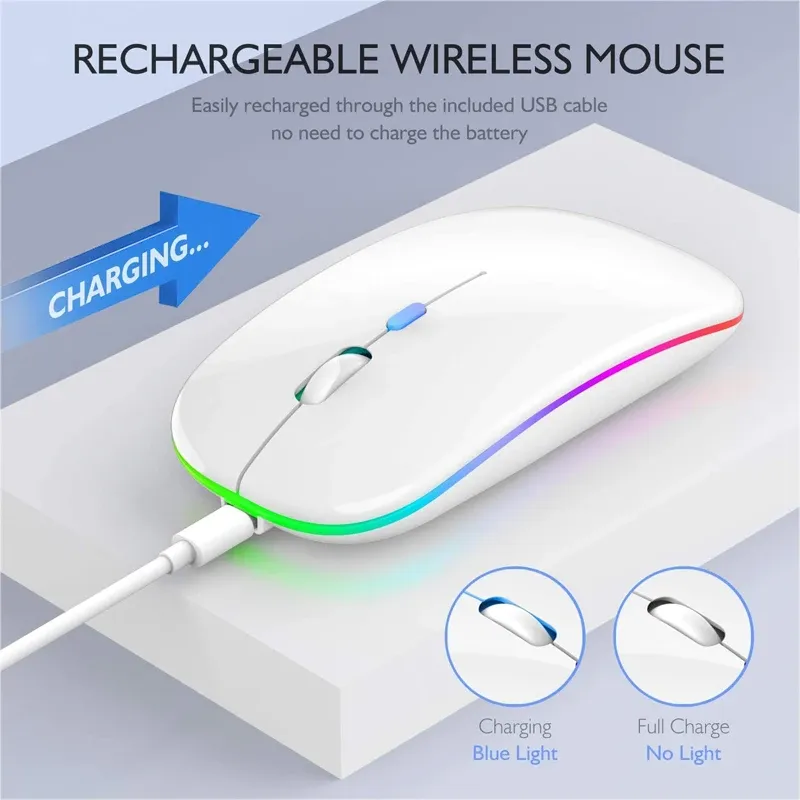 Souris sans fil ergonomique silencieuse RVB à rétroéclairage LED, connexions USB et Bluetooth, compatible ordinateur portable, PC et iPad 3
