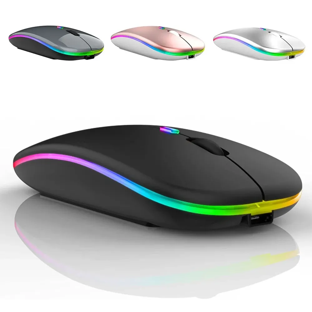 Souris sans fil ergonomique silencieuse RVB à rétroéclairage LED, connexions USB et Bluetooth, compatible ordinateur portable, PC et iPad