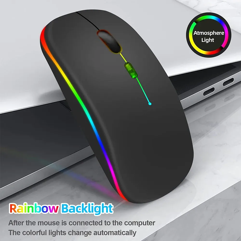 Souris sans fil ergonomique silencieuse RVB à rétroéclairage LED, connexions USB et Bluetooth, compatible ordinateur portable, PC et iPad 2