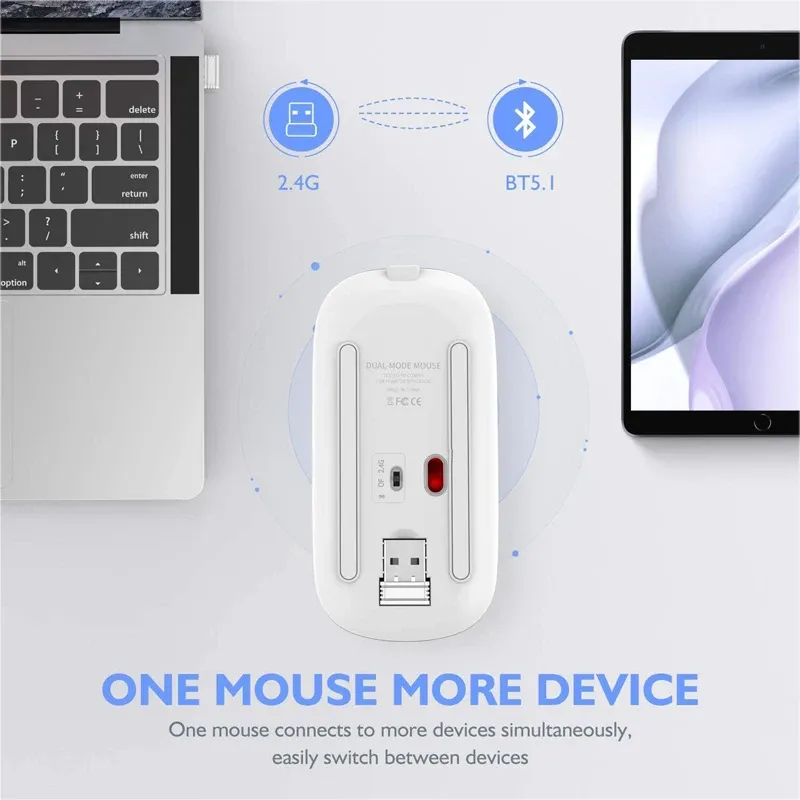 Souris sans fil ergonomique silencieuse RVB à rétroéclairage LED, connexions USB et Bluetooth, compatible ordinateur portable, PC et iPad 4