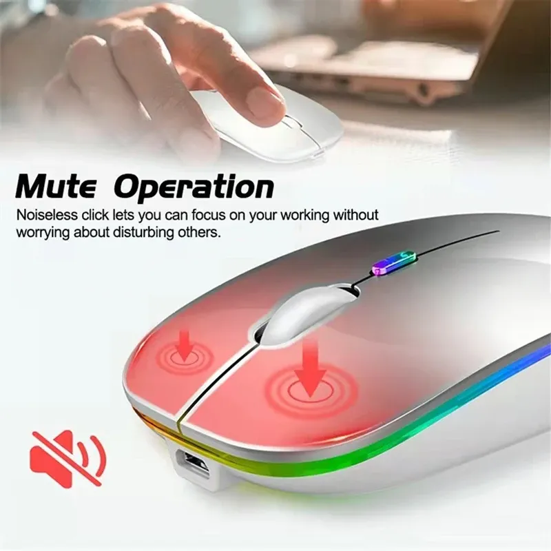 Souris sans fil ergonomique silencieuse RVB à rétroéclairage LED, connexions USB et Bluetooth, compatible ordinateur portable, PC et iPad 5
