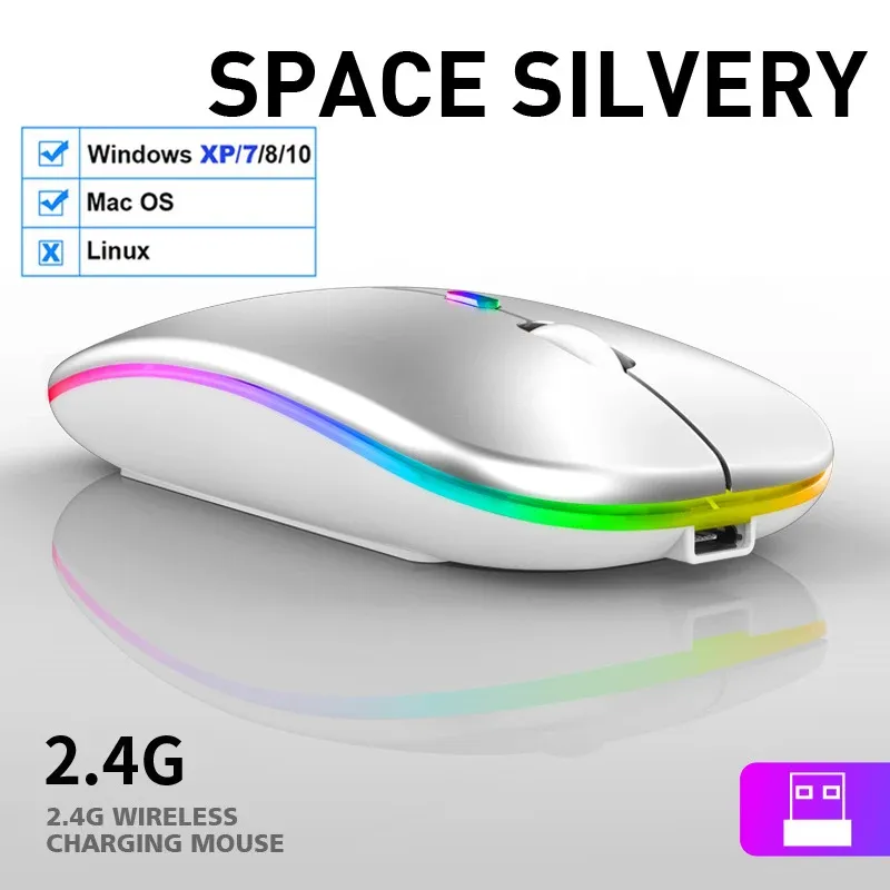 Souris sans fil ergonomique silencieuse RVB à rétroéclairage LED, connexions USB et Bluetooth, compatible ordinateur portable, PC et iPad 12