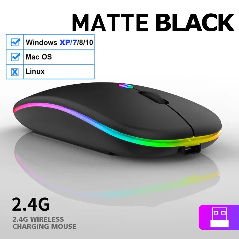Souris sans fil ergonomique silencieuse RVB à rétroéclairage LED, connexions USB et Bluetooth, compatible ordinateur portable, PC et iPad 9