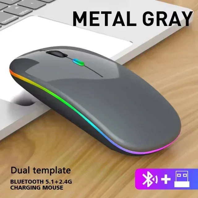 Souris sans fil ergonomique silencieuse RVB à rétroéclairage LED, connexions USB et Bluetooth, compatible ordinateur portable, PC et iPad 7