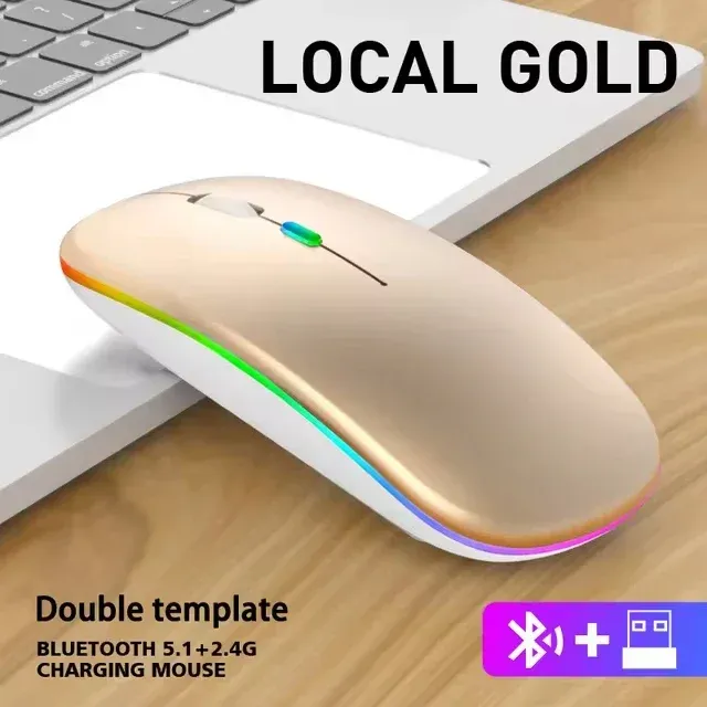 Souris sans fil ergonomique silencieuse RVB à rétroéclairage LED, connexions USB et Bluetooth, compatible ordinateur portable, PC et iPad 8