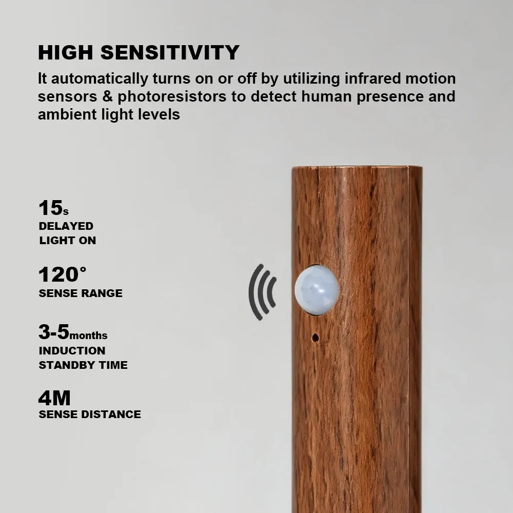 Veilleuse LED magnétique rechargeable avec détecteur de mouvement en bois, pour armoire de cuisine 4