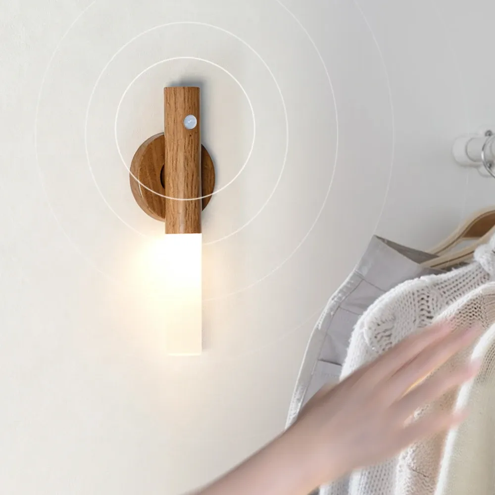 Veilleuse LED magnétique rechargeable avec détecteur de mouvement en bois, pour armoire de cuisine 5