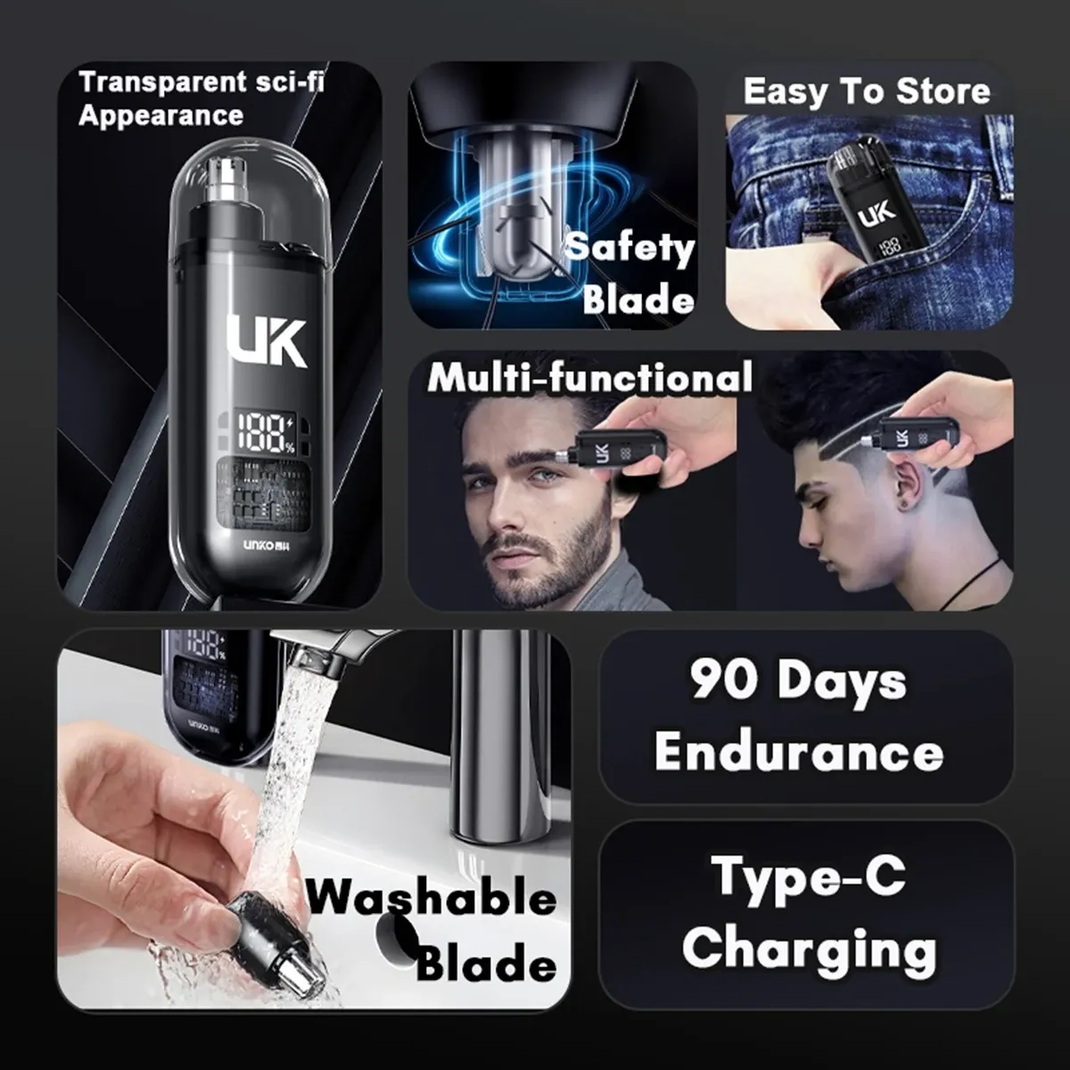 Tondeuse électrique portable pour le nez et les oreilles, rechargeable et indolore, pour homme 2
