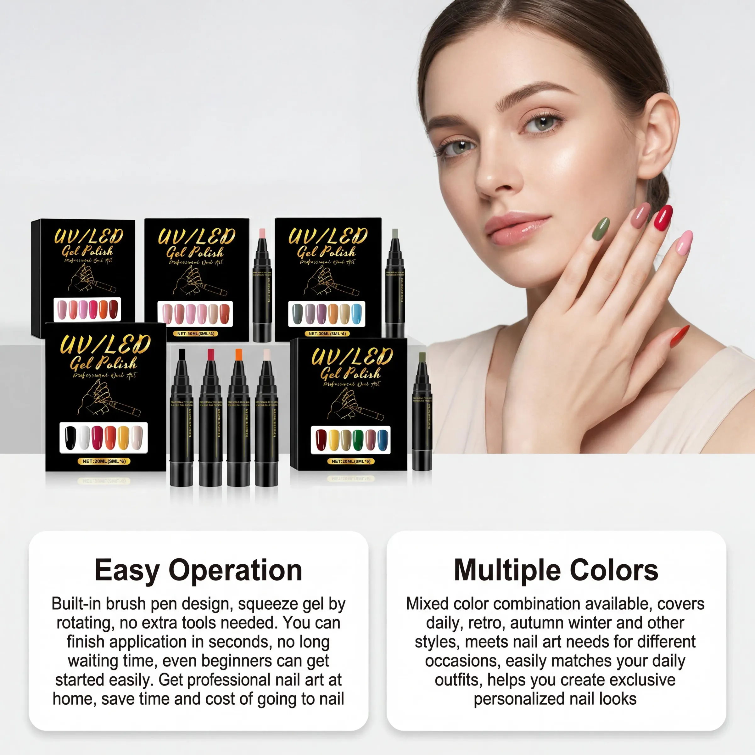 Kit de stylos nail art DIY 6 couleurs, haute pigmentation, imperméables et sans danger pour les ongles 5