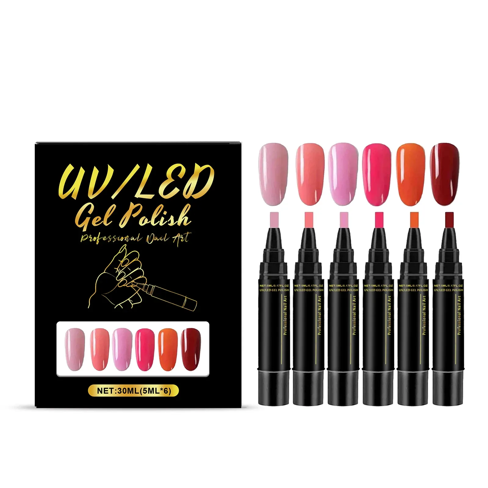 Kit de stylos nail art DIY 6 couleurs, haute pigmentation, imperméables et sans danger pour les ongles 7