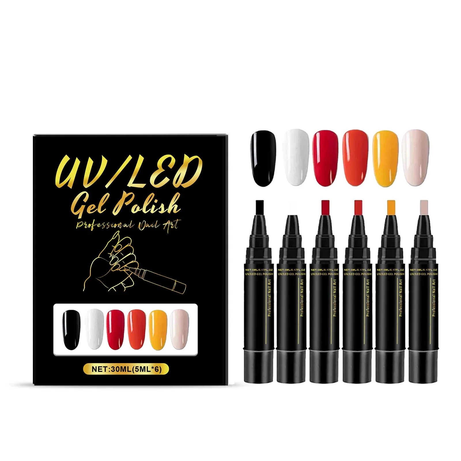 Kit de stylos nail art DIY 6 couleurs, haute pigmentation, imperméables et sans danger pour les ongles 9