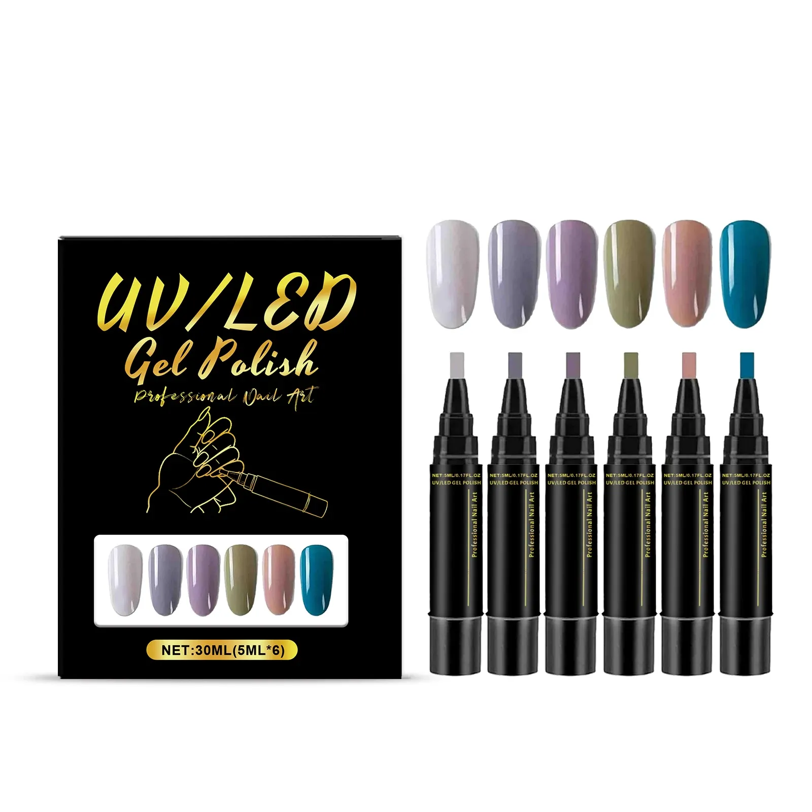 Kit de stylos nail art DIY 6 couleurs, haute pigmentation, imperméables et sans danger pour les ongles 10