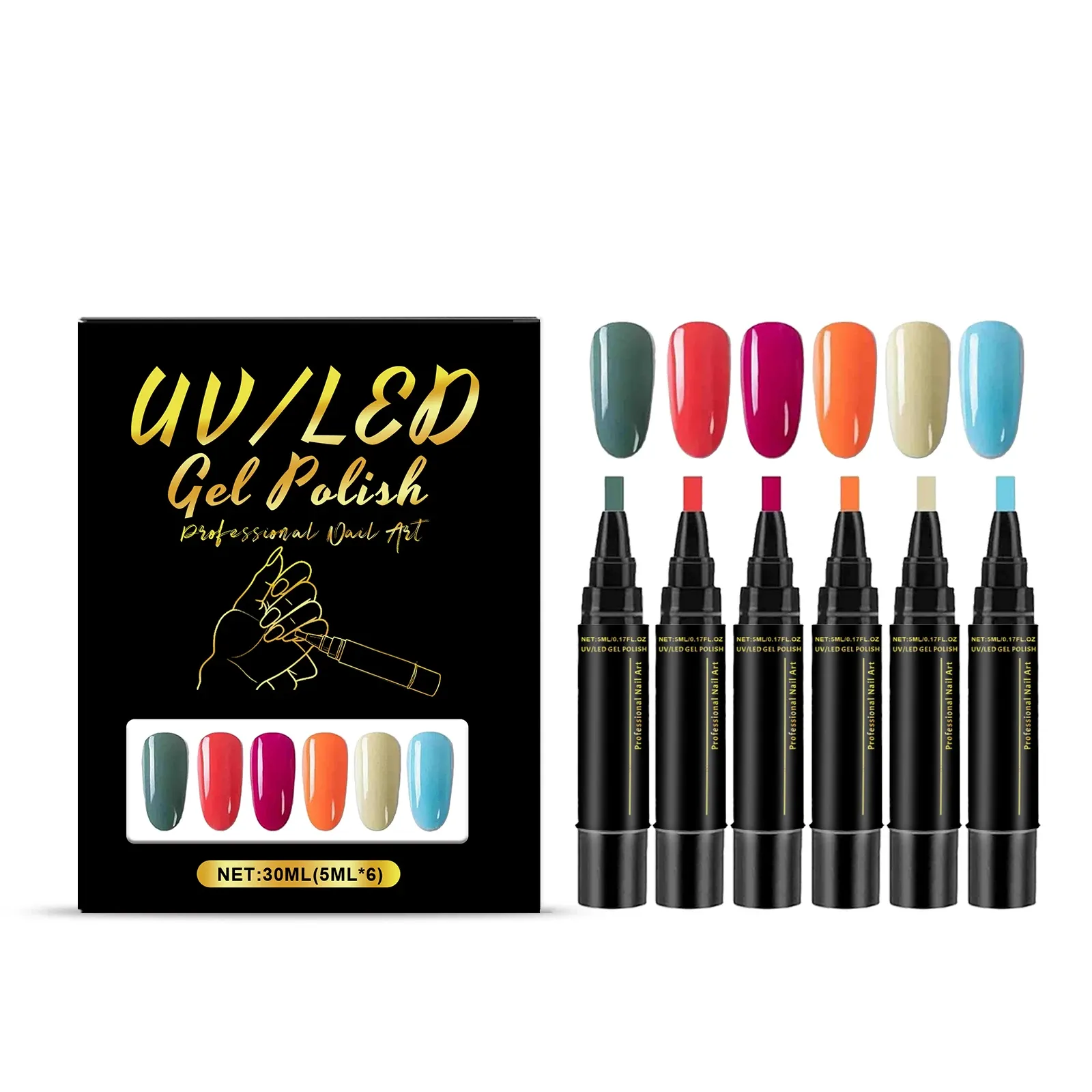 Kit de stylos nail art DIY 6 couleurs, haute pigmentation, imperméables et sans danger pour les ongles 11