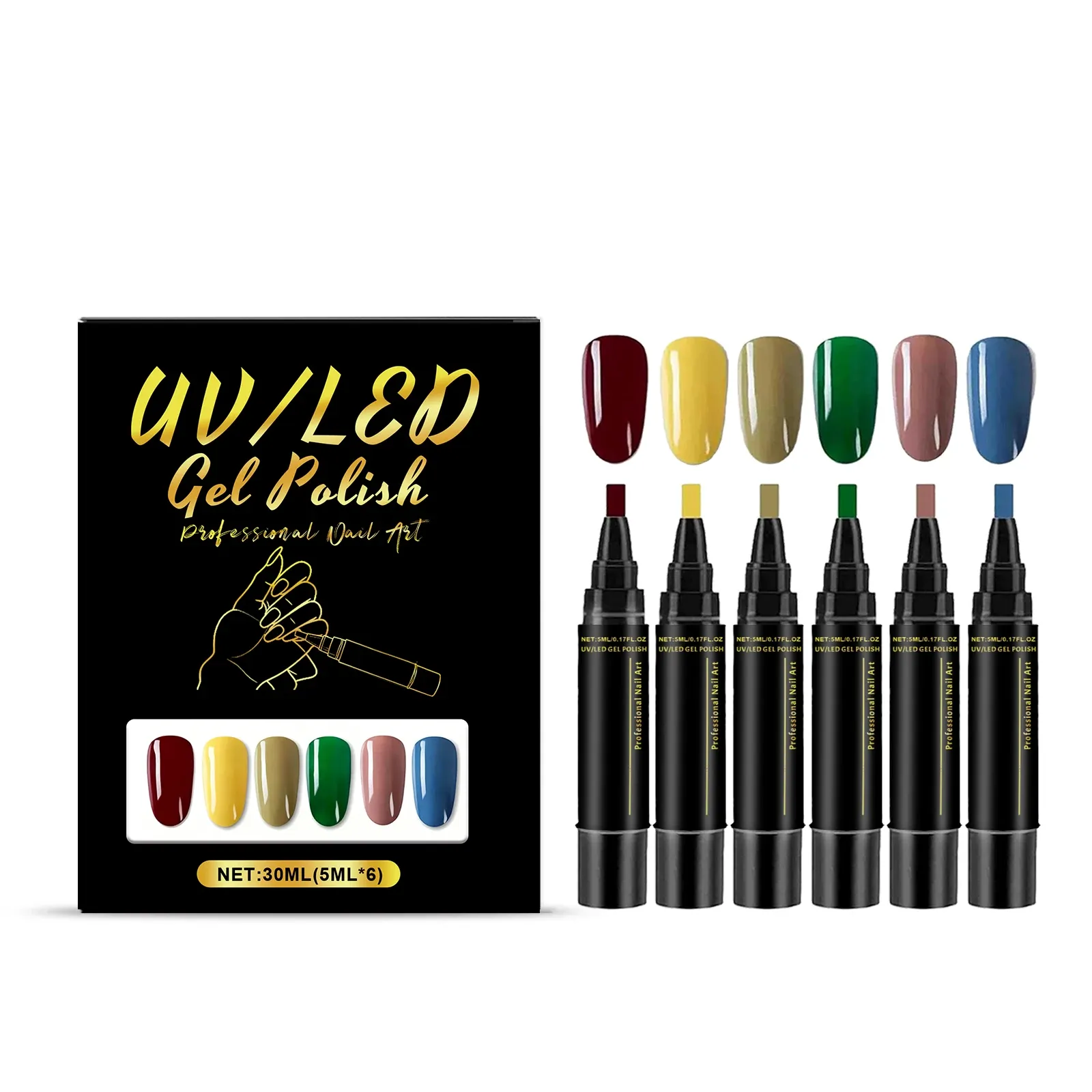 Kit de stylos nail art DIY 6 couleurs, haute pigmentation, imperméables et sans danger pour les ongles 12