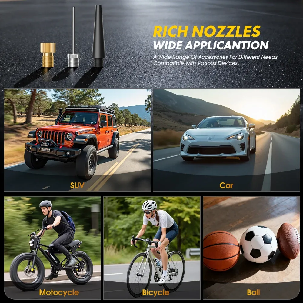Gonfleur de pneu portable électrique rechargeable pour voiture et vélo, compresseur d'air numérique, pompe de gonflage pour ballon de football 3