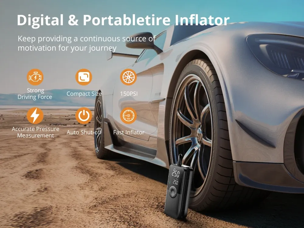 Gonfleur de pneus portable CARSUN avec écran numérique