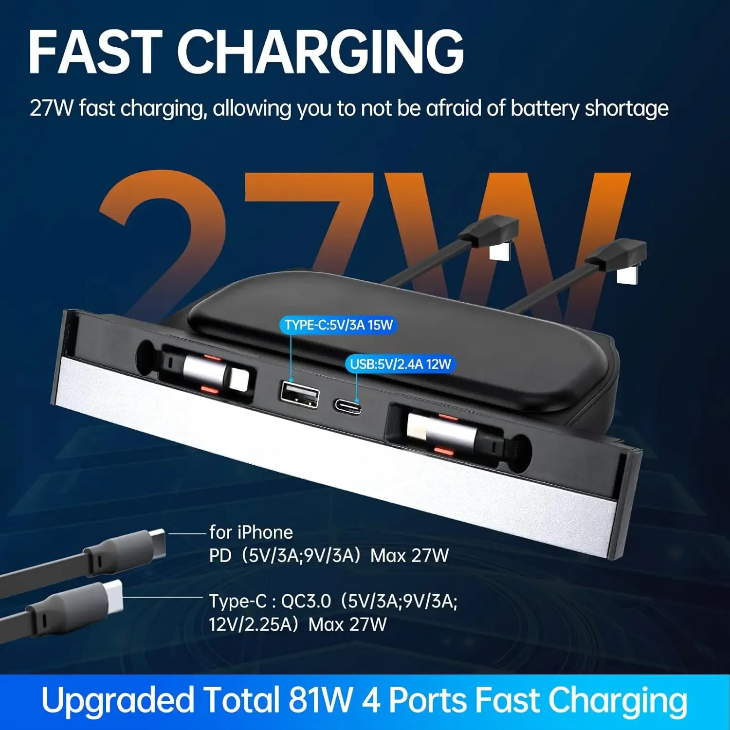Hub USB Tesla avec couvercle coulissant, détail des ports