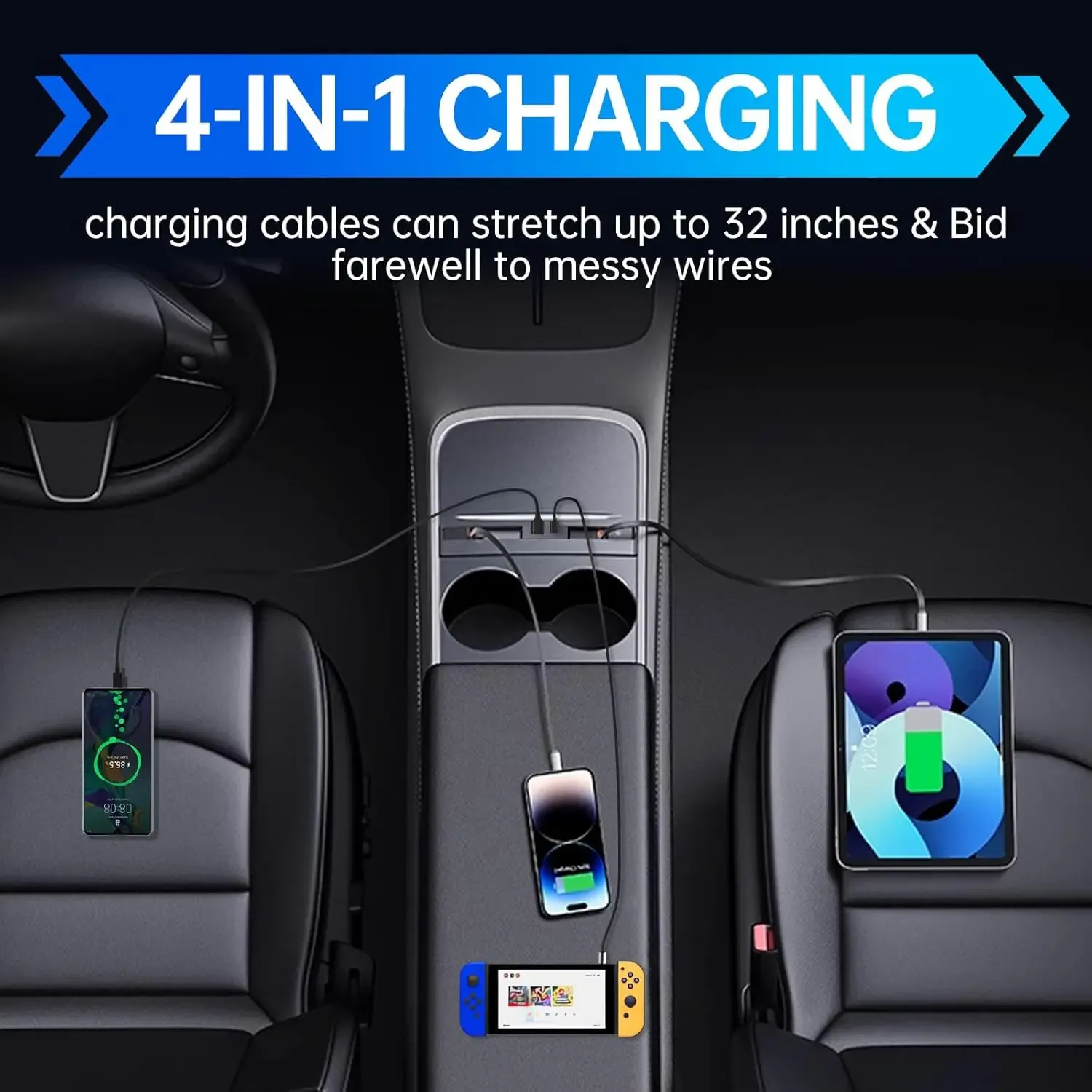 Hub USB Tesla avec couvercle coulissant, vue en situation