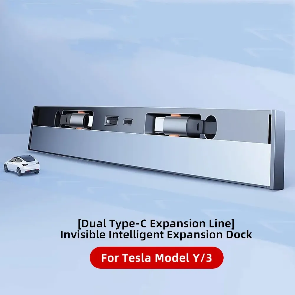 Hub USB multi-ports pour Tesla Model Y (2020-2024) et Model 3 (2020-2023) avec couvercle coulissant, chargeur rapide et câbles rétractables, étanche 10