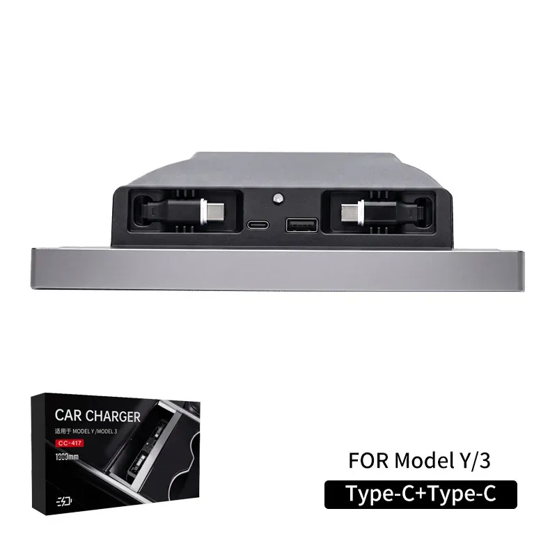 Hub USB multi-ports pour Tesla Model Y (2020-2024) et Model 3 (2020-2023) avec couvercle coulissant, chargeur rapide et câbles rétractables, étanche 7