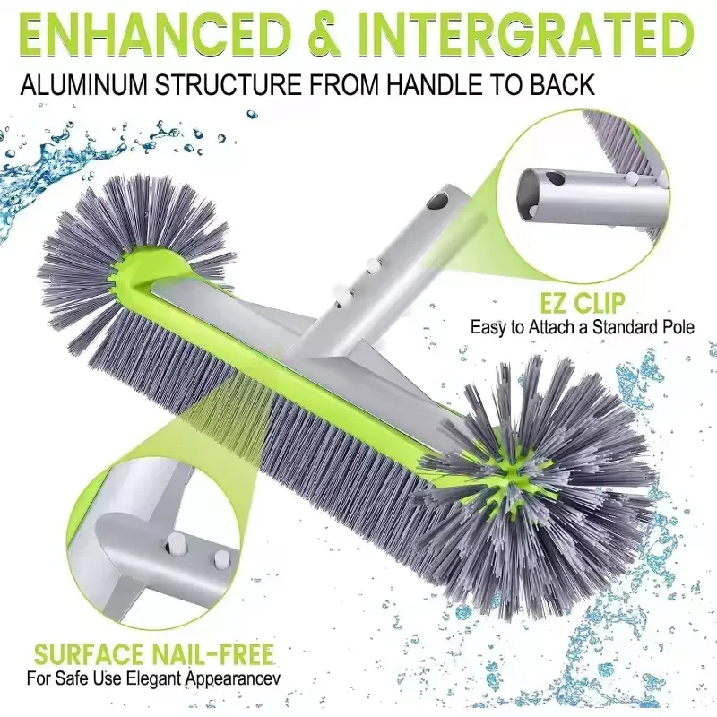 Tête de brosse de piscine en aluminium robuste de 17,5 pouces à 7 rangées de poils en nylon, pour le nettoyage des coins, des marches et des parois de piscine 3
