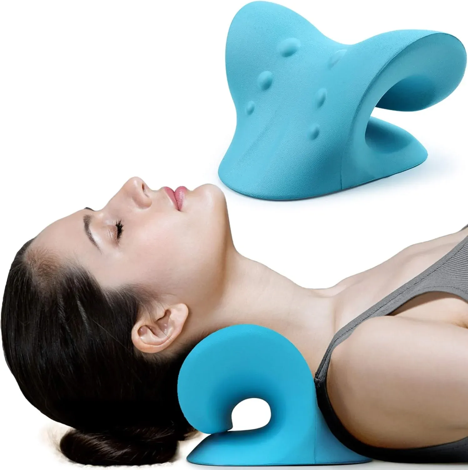 Oreiller chiropratique pour le cou à traction cervicale, soutien de l'alignement de la colonne et des épaules pour un sommeil confortable