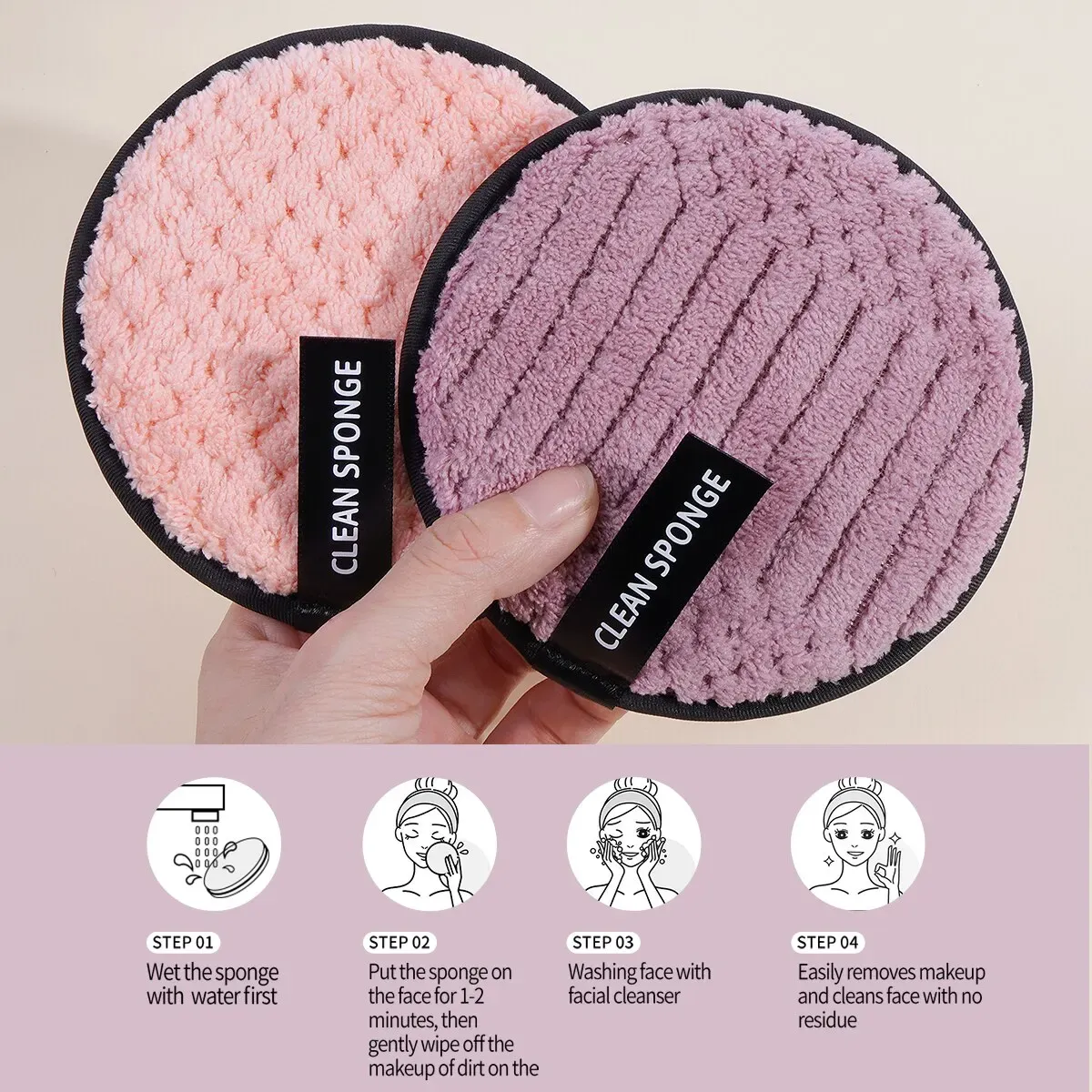 Lot de 5 outils démaquillants en polyester pour le visage et le corps, unisexe 2