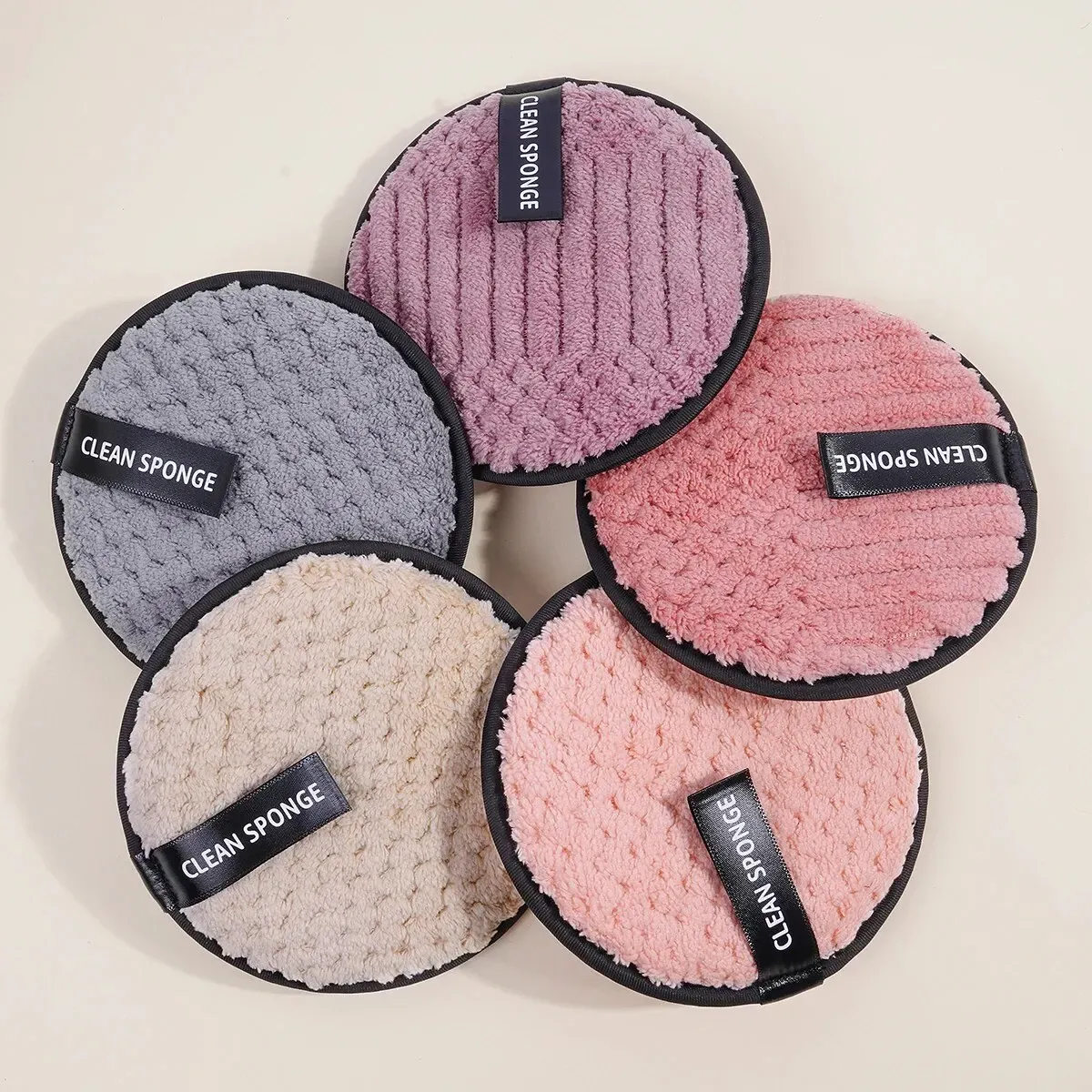 Lot de 5 outils démaquillants en polyester pour le visage et le corps, unisexe 7