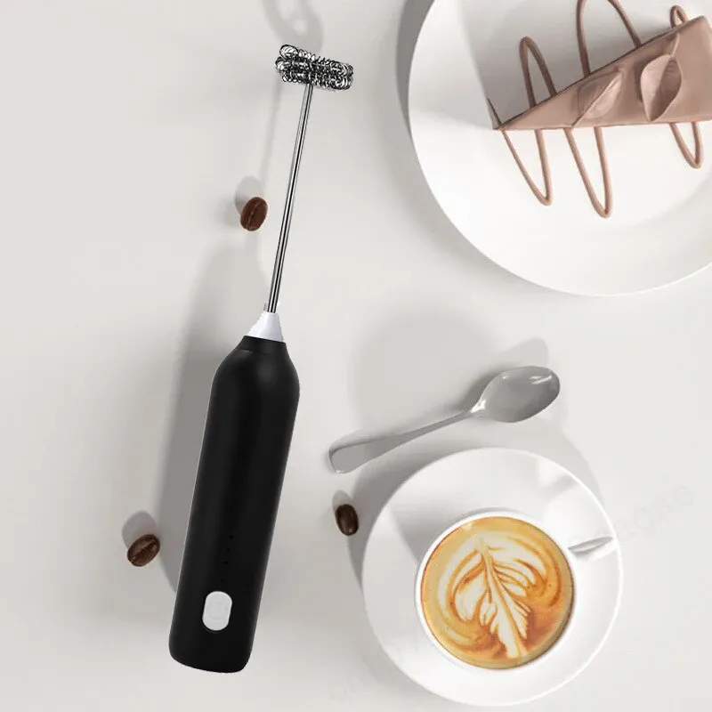 Mousseur à lait électrique amélioré, fouet de cuisine 3 en 1 avec batteur à œufs, mini mélangeur alimentaire, rechargeable par USB, outil portable à trois vitesses pour expresso 2