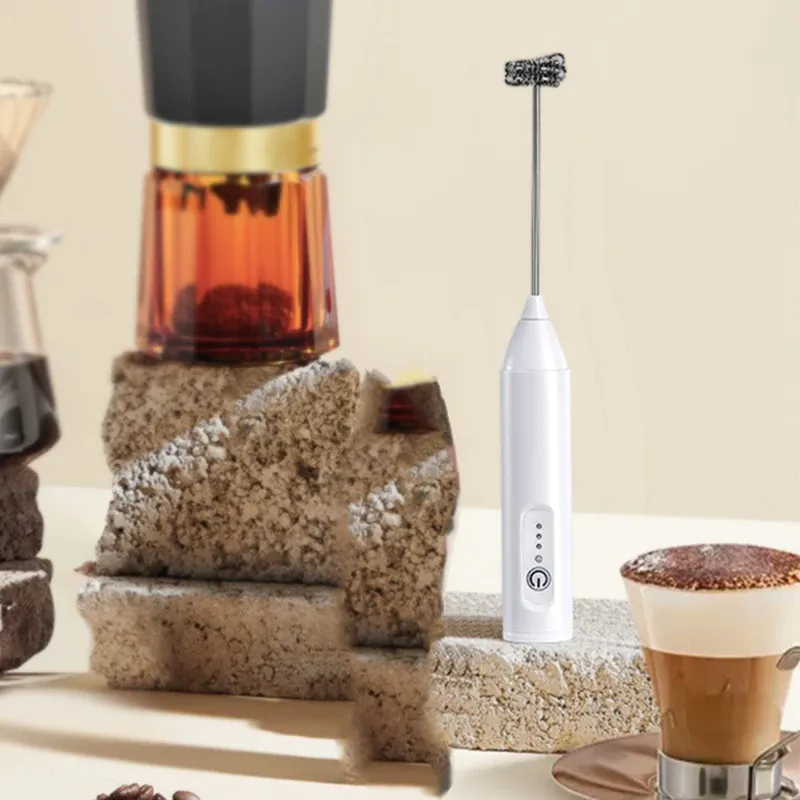 Mousseur à lait électrique amélioré, fouet de cuisine 3 en 1 avec batteur à œufs, mini mélangeur alimentaire, rechargeable par USB, outil portable à trois vitesses pour expresso 6