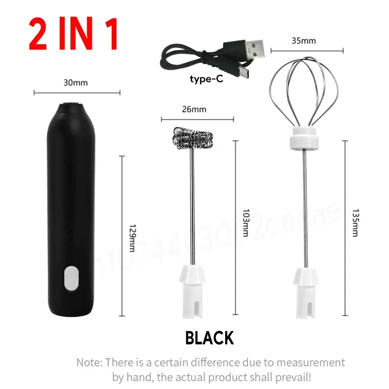 Mousseur à lait électrique amélioré, fouet de cuisine 3 en 1 avec batteur à œufs, mini mélangeur alimentaire, rechargeable par USB, outil portable à trois vitesses pour expresso 12