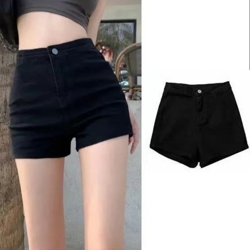 Short noir décontracté taille haute pour femme, coupe ultra-courte et amincissante 3