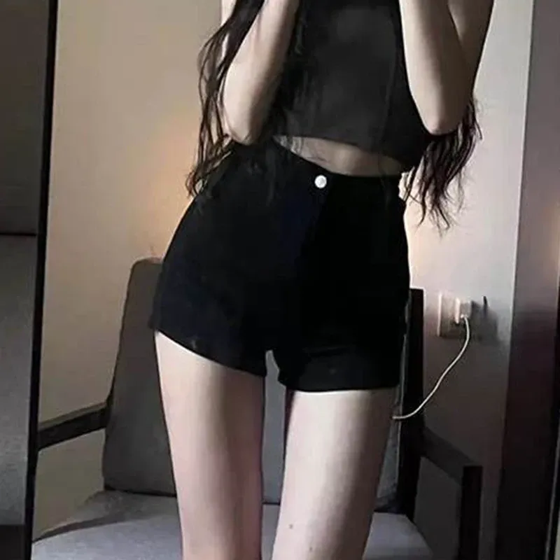 Short noir décontracté taille haute pour femme, coupe ultra-courte et amincissante 6