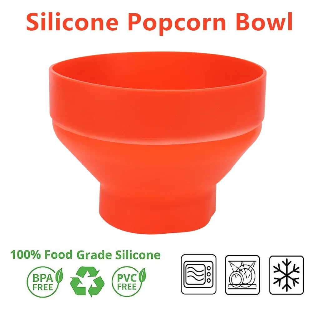 Bol à pop-corn pour micro-ondes en silicone, machine à pop-corn rouge avec couvercle 5