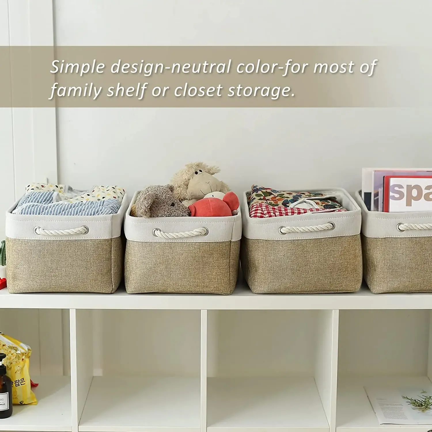 Panier de rangement pliable en tissu, boîte de rangement en lin pour chambre d'enfant, panier pliable en toile pour étagère, organisateur de placard et de chambre à coucher 2
