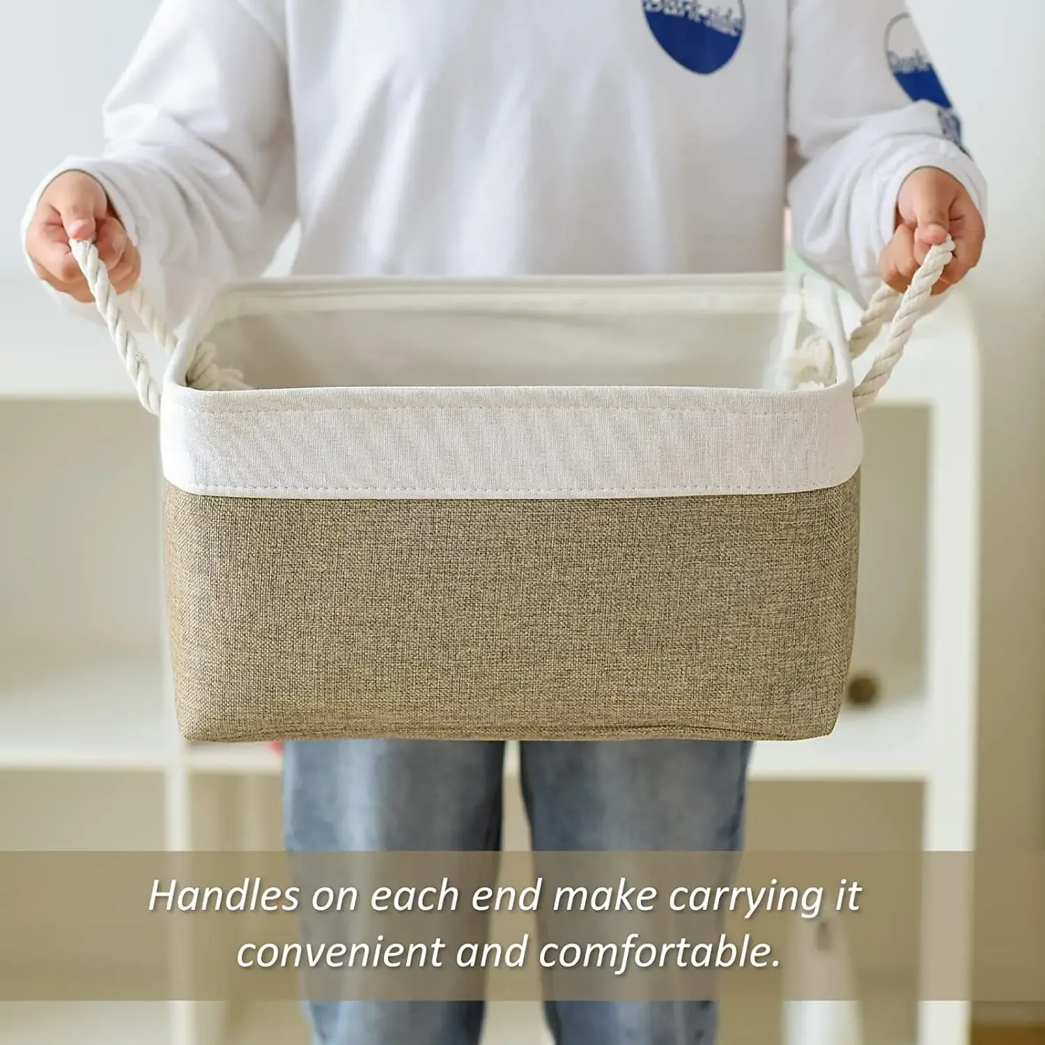 Panier de rangement pliable en tissu, boîte de rangement en lin pour chambre d'enfant, panier pliable en toile pour étagère, organisateur de placard et de chambre à coucher - Image 1
