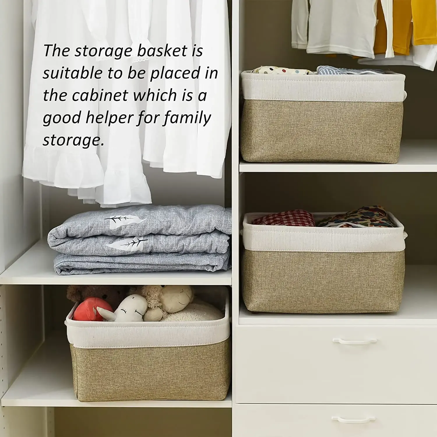 Panier de rangement pliable en tissu, boîte de rangement en lin pour chambre d'enfant, panier pliable en toile pour étagère, organisateur de placard et de chambre à coucher 3