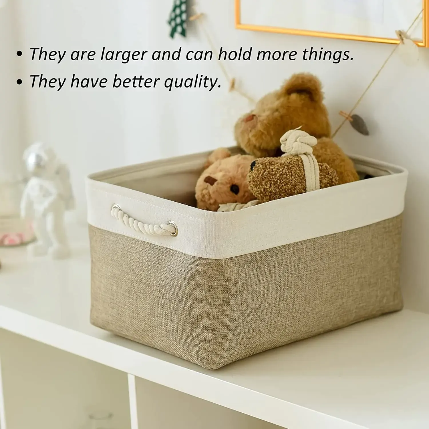 Panier de rangement pliable en tissu, boîte de rangement en lin pour chambre d'enfant, panier pliable en toile pour étagère, organisateur de placard et de chambre à coucher 5