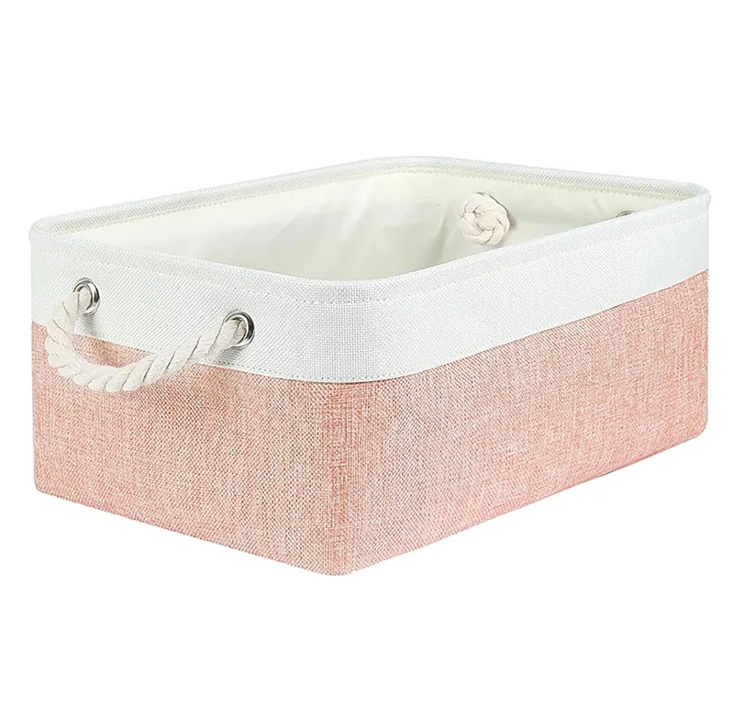 Panier de rangement pliable en tissu, boîte de rangement en lin pour chambre d'enfant, panier pliable en toile pour étagère, organisateur de placard et de chambre à coucher 11