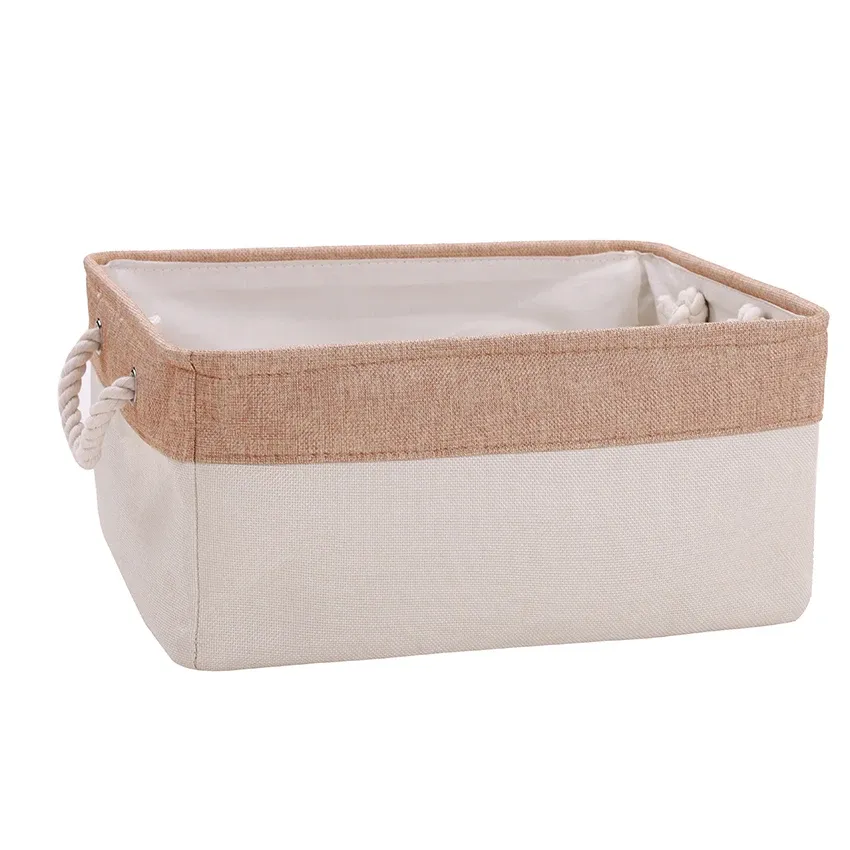 Panier de rangement pliable en tissu, boîte de rangement en lin pour chambre d'enfant, panier pliable en toile pour étagère, organisateur de placard et de chambre à coucher 7