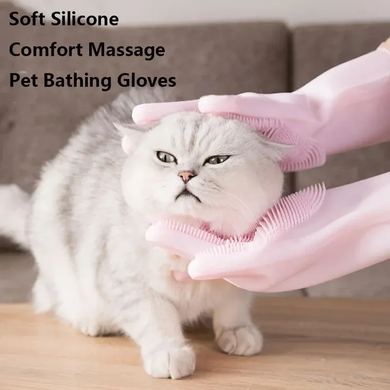 Gant de toilettage en silicone pour animaux de compagnie