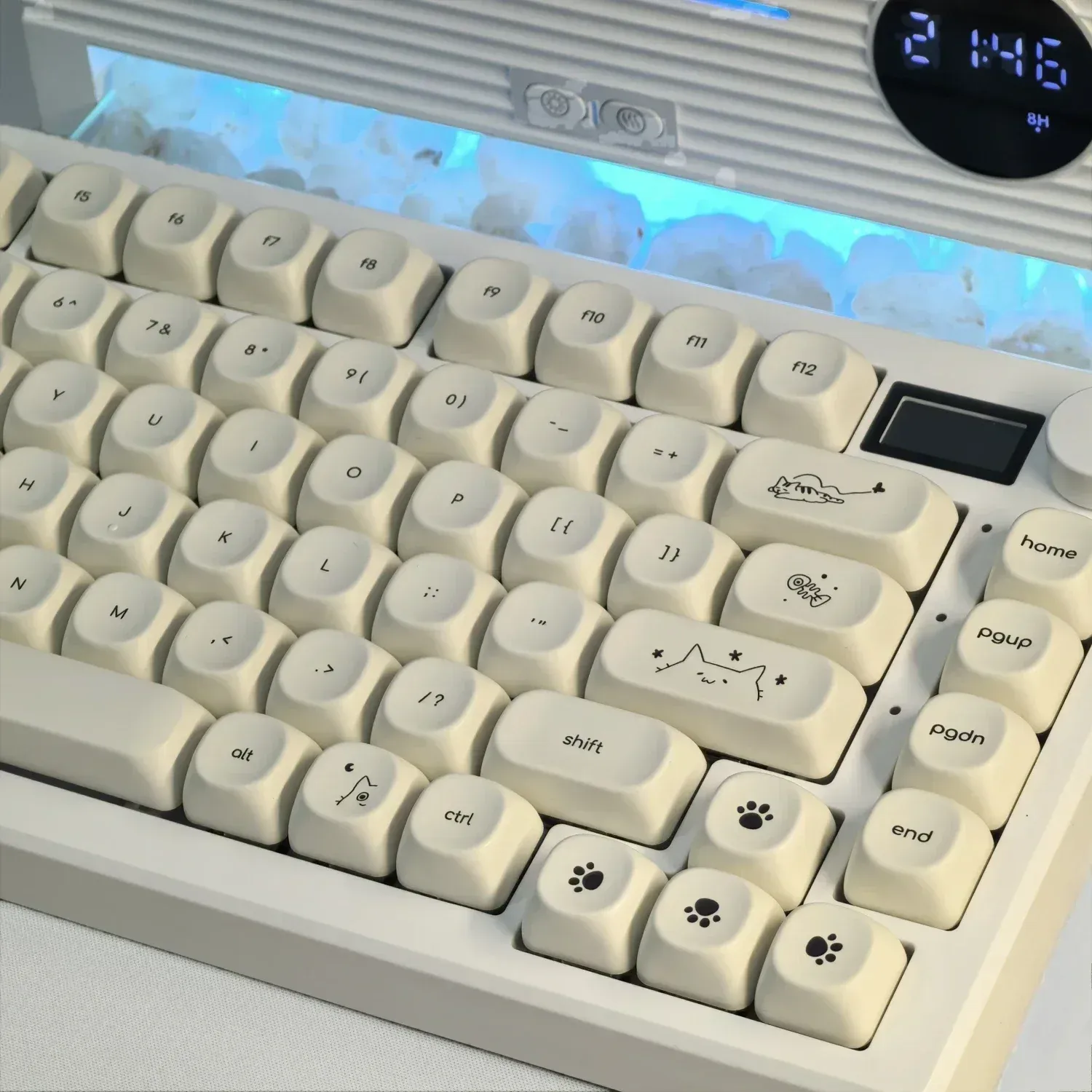 MAIMOOO Keycaps Simples Blanc Laiteux Chat Mignon 124 Touches PBT Profil MOA Personnalisé Coréen Russe Français pour Clavier Mécanique - Image 1