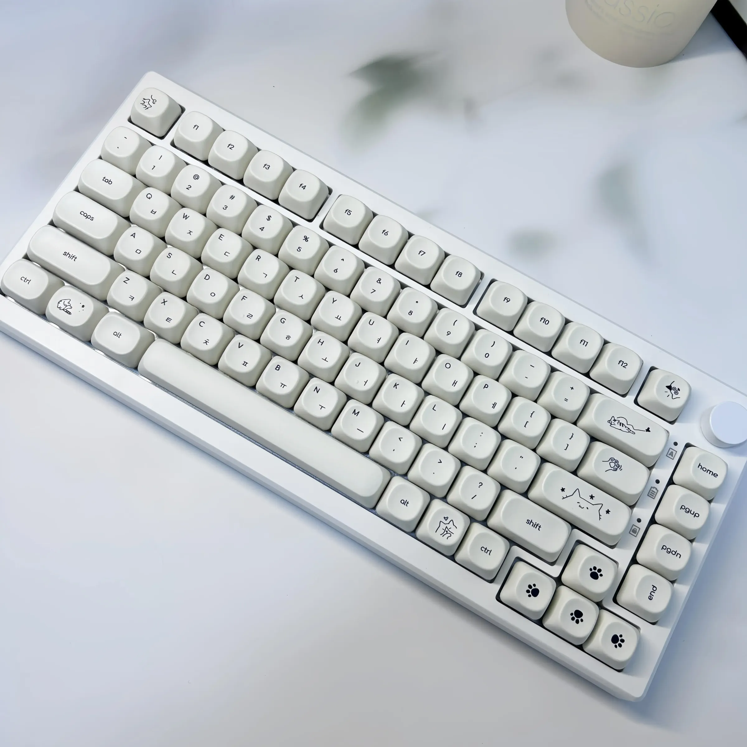 MAIMOOO Keycaps Simples Blanc Laiteux Chat Mignon 124 Touches PBT Profil MOA Personnalisé Coréen Russe Français pour Clavier Mécanique 7