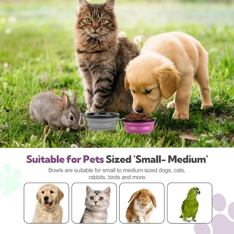 Mangeoire et abreuvoir pliable en silicone pour chien et chat, distributeur 2 en 1 avec mousqueton, idéal pour les voyages et le plein air 3